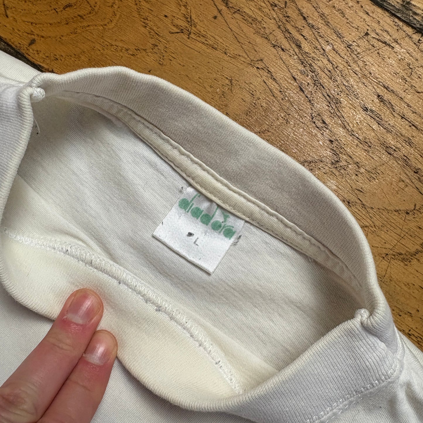 Vintage Diadora White Graphic T-Shirt - L