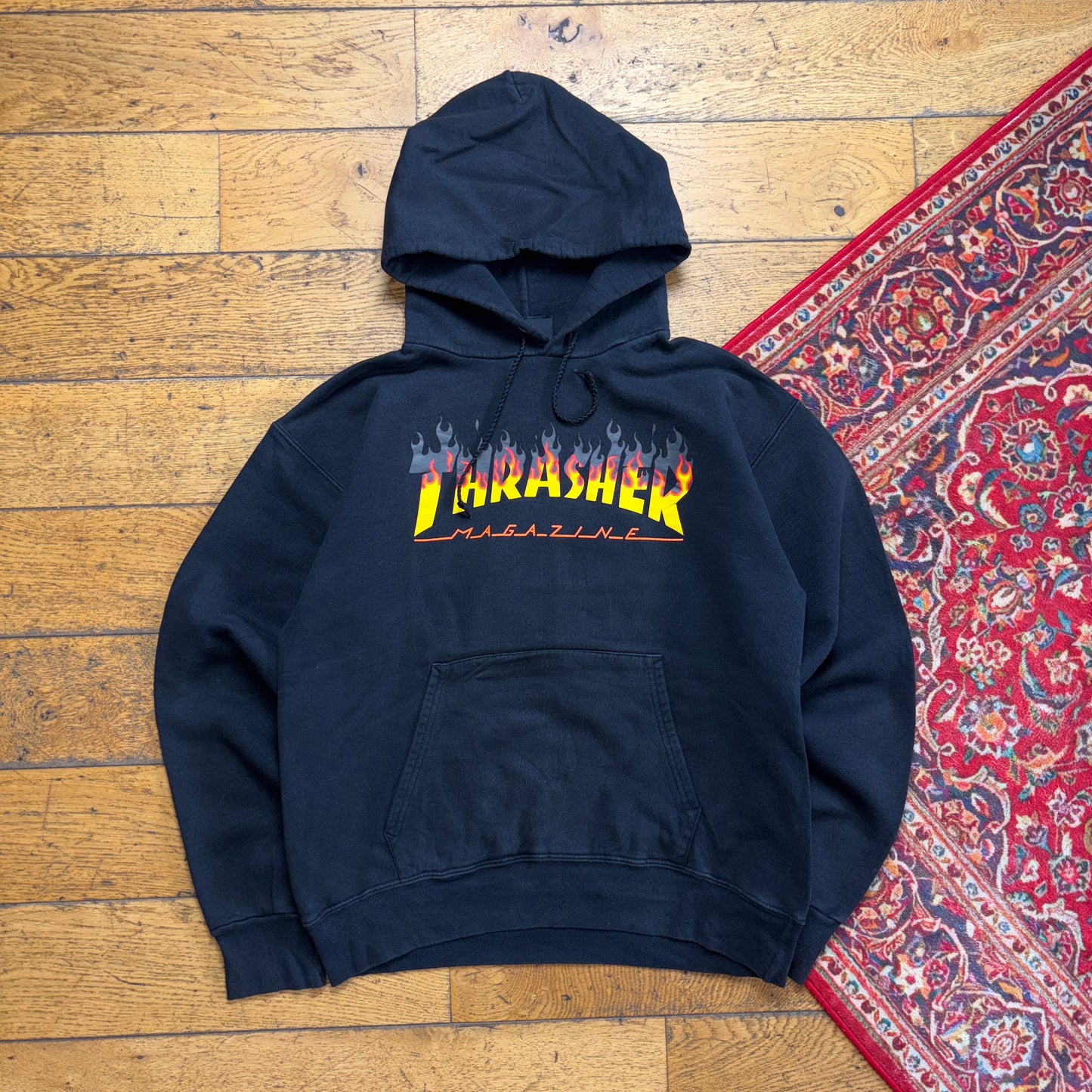 Vintage Thrasher Black Skate Flames Hoodie Sweatshirt - S