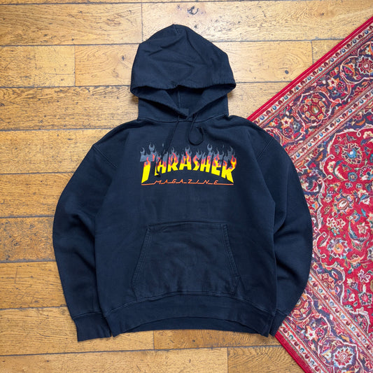 Vintage Thrasher Black Skate Flames Hoodie Sweatshirt - S