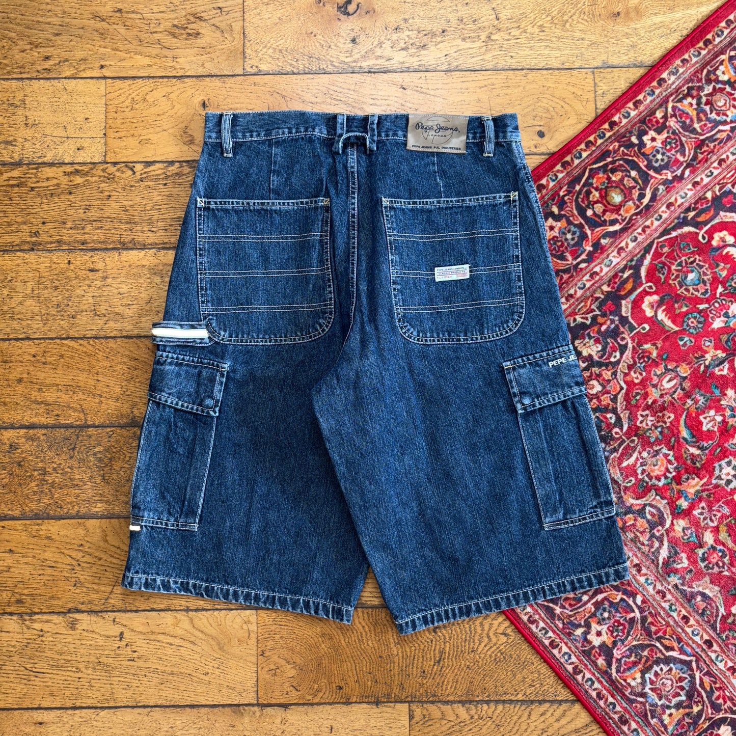 Vintage Pepe Jeans Cargo Embroidered Blue Hip Hop Baggy Shorts Jorts - 34