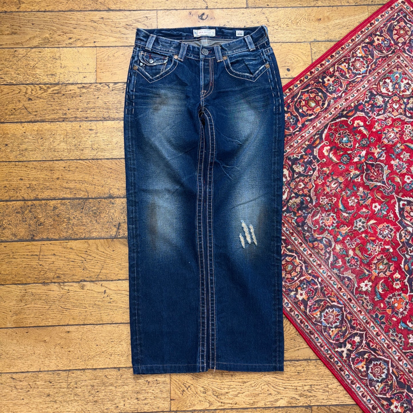 Vintage Mek Blue Embroidered Y2K Hip Hop Baggy Jeans - 34