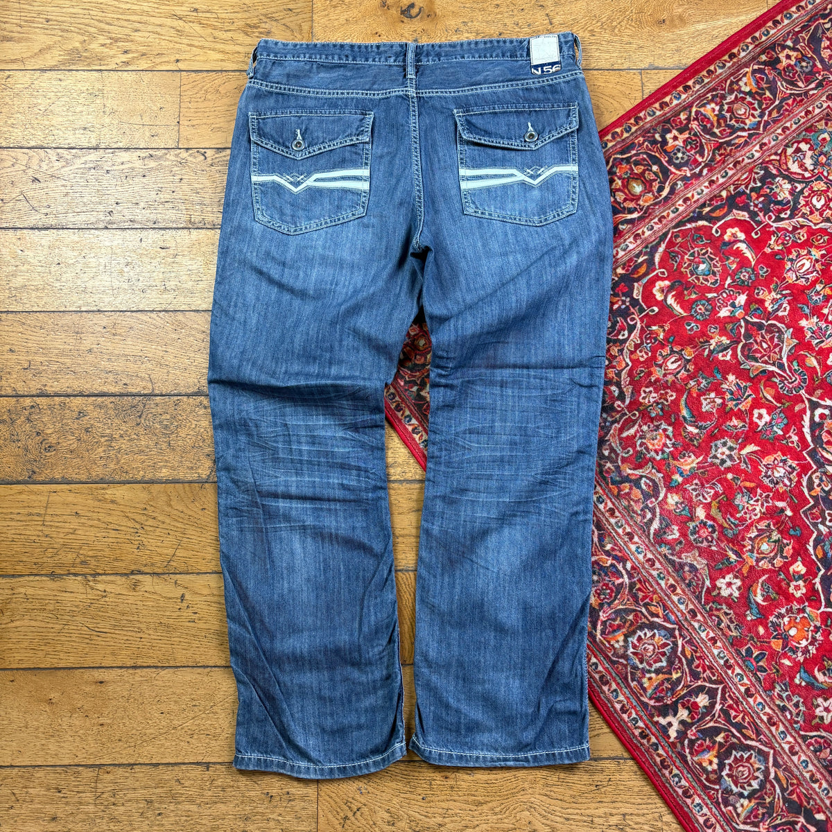 Vintage Helix Blue Embroidered Y2K Hip Hop Bootcut Jeans - 38