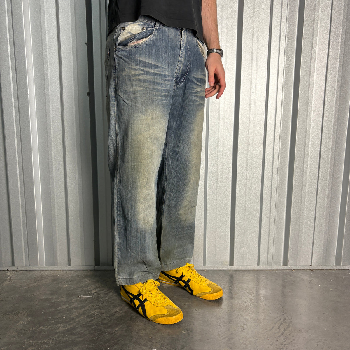 Embroidered Blue Crucifix Japanese Denim Hip Hop Y2K Baggy Jeans - 34S
