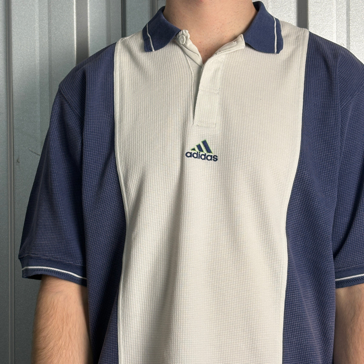 Adidas 90s Blue Cream Embroidered Polo Shirt - L
