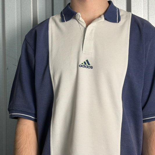 Adidas 90s Blue Cream Embroidered Polo Shirt - L