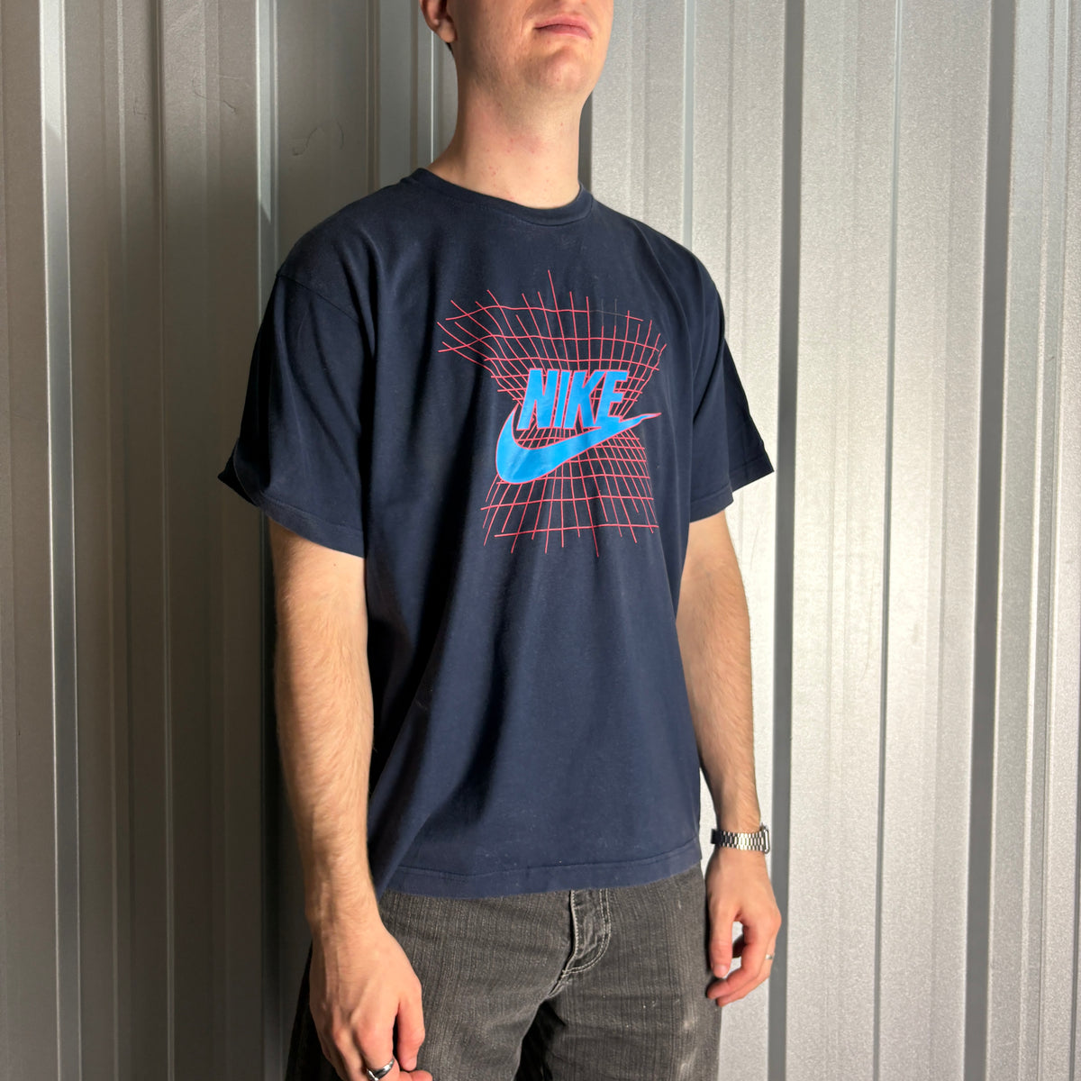 Vintage 90s Nike Navy Swoosh Graphic T-Shirt - L