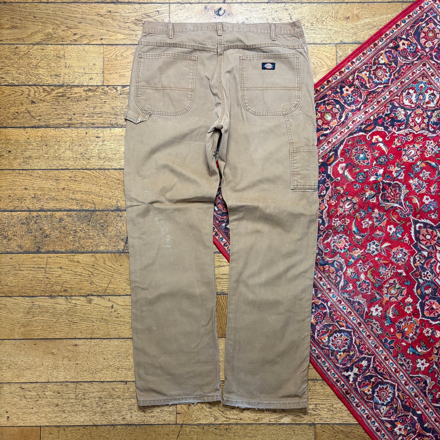 Vintage Dickies Workwear Carpenter Baggy Brown Trousers - 36