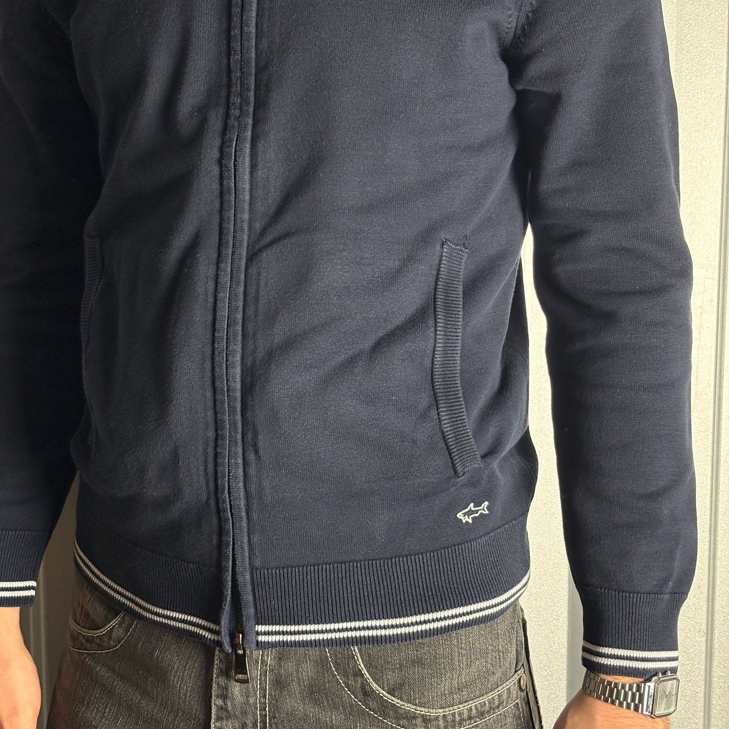 Vintage Paul And Shark Double Zip Navy Embroidered Sweatshirt - S