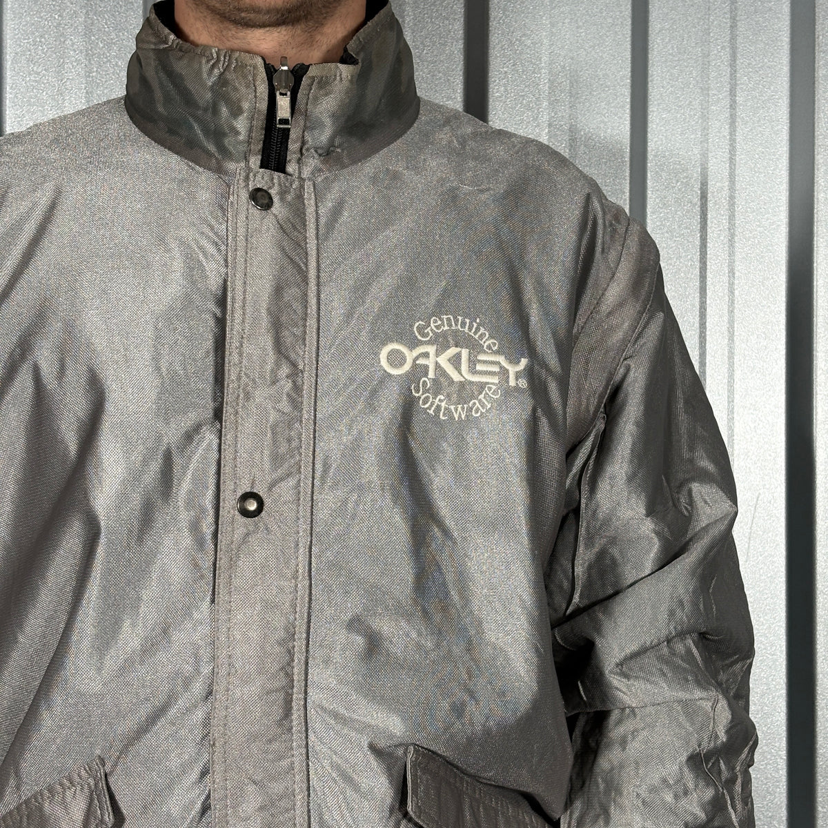 Oakley Software Black Silver Reversible Bomber Jacket - L