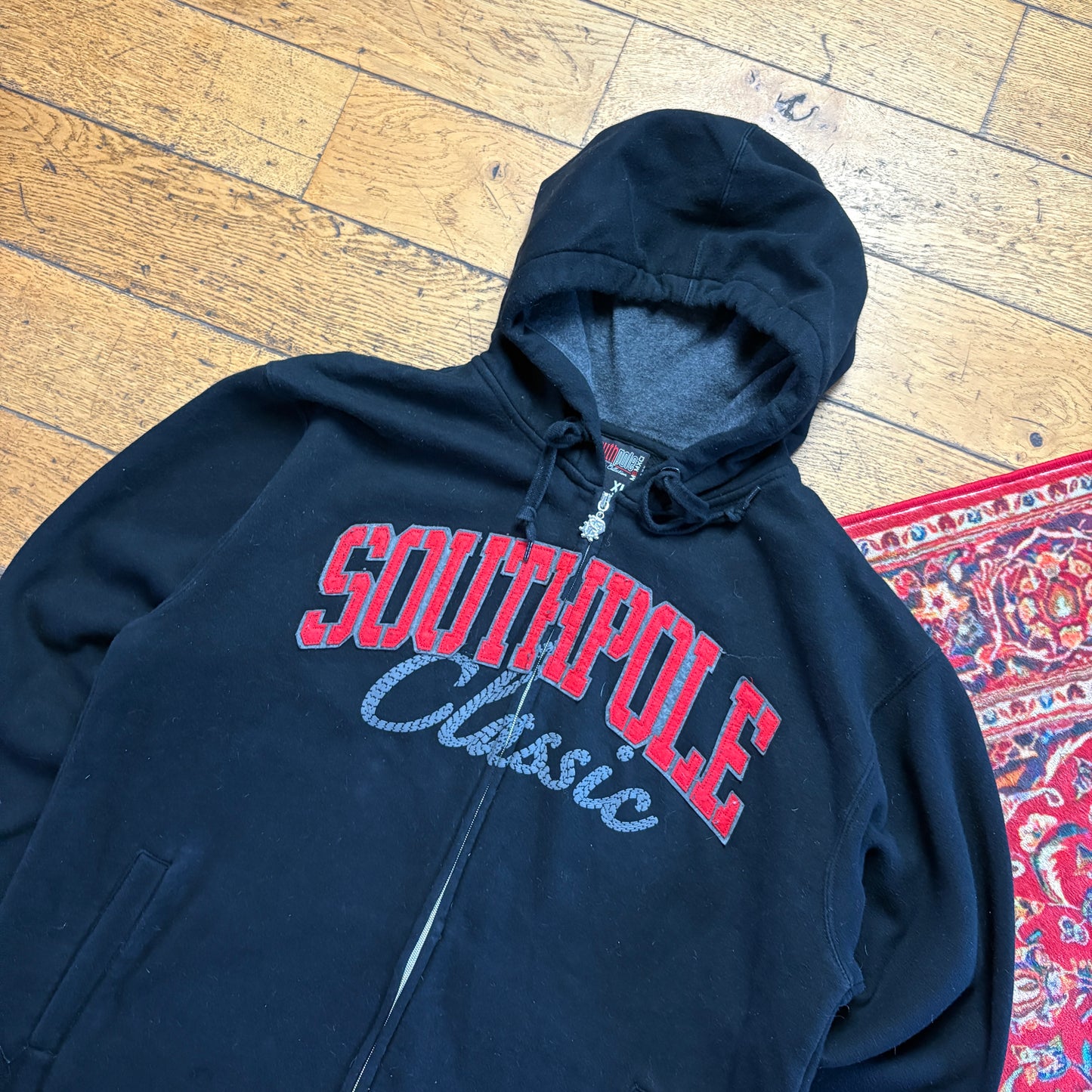 Vintage Southpole Black Hip Hop Zip Hoodie Embroidered Sweatshirt - XL