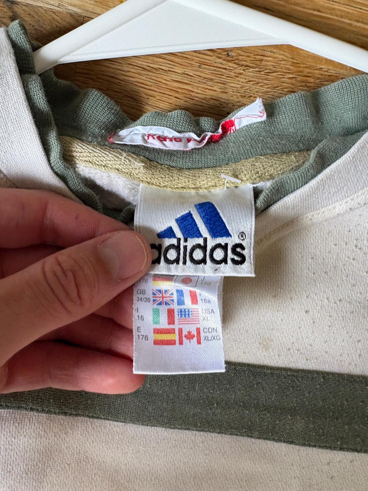 Vintage 90s Adidas Cream Green Embroidered Sweatshirt - S