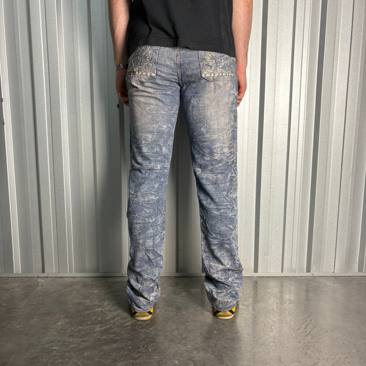 Embroidered Blue Japanese Denim Hip Hop Y2K Baggy Jeans - 34L