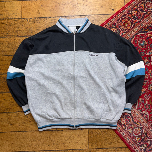 Vintage 80s Adidas Grey Zip Embroidered Sweatshirt - 2XL