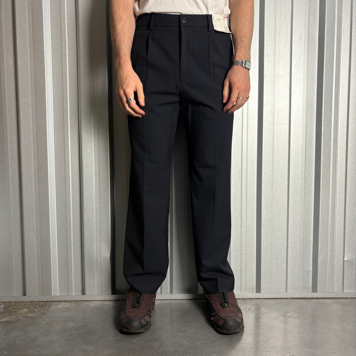 Uniqlo Navy Pleated Smart Baggy Wide Leg Trousers - M