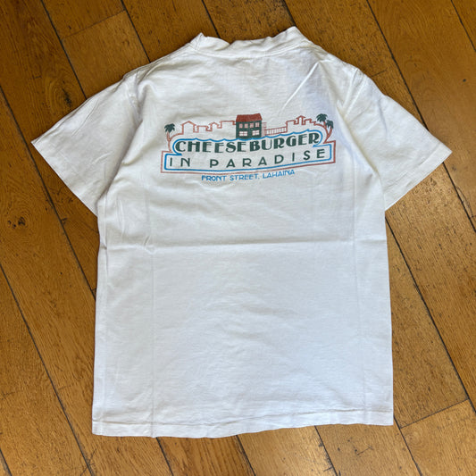 Vintage 90s Cheeseburger in Paradise White Single Stitch Graphic T-Shirt - XS