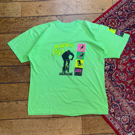 Vintage Think Pink Mountain Biking Green Graphic T-Shirt - M