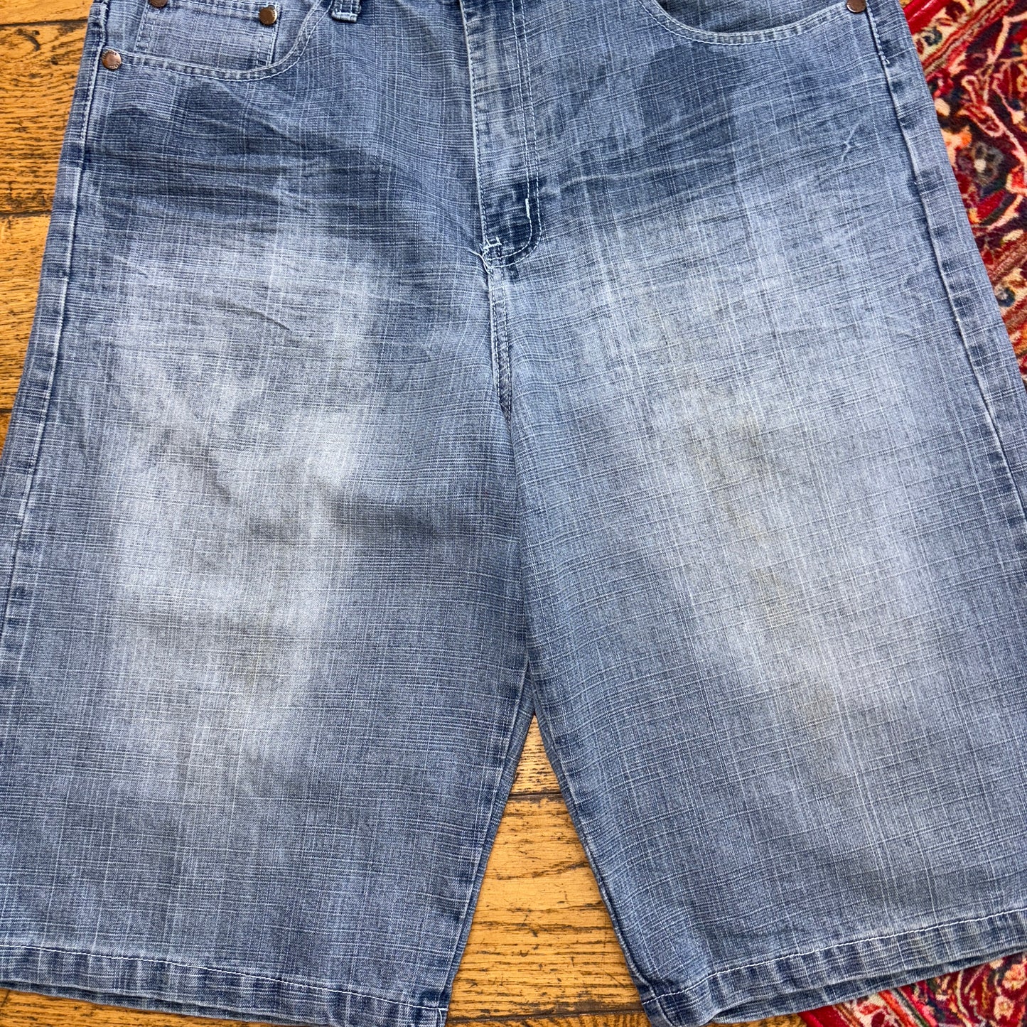 Vintage Embroidered Hip Hop Baggy Blue Shorts Jorts -  36