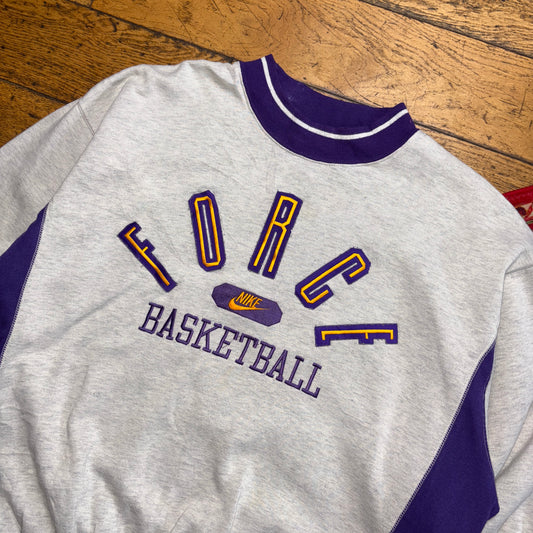 Vintage 90s Nike Force Basketball Grey Purple Embroidered Sweatshirt - XL