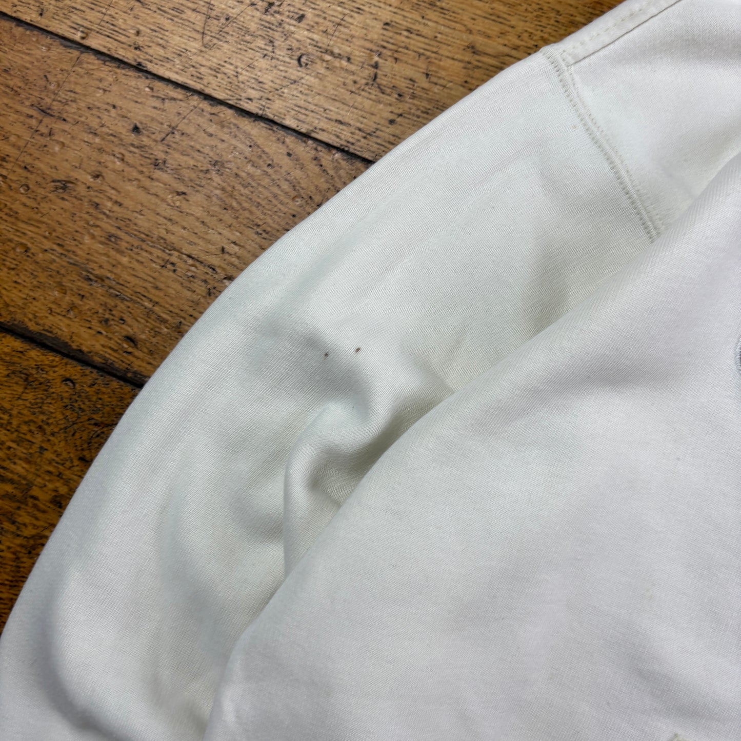 Vintage Champion Cream White Embroidered Hoodie Sweatshirt - M