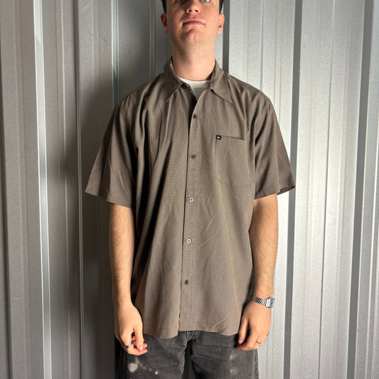 Vintage Quiksilver Brown Check Plaid Short Sleeve Surfwear Shirt - XL