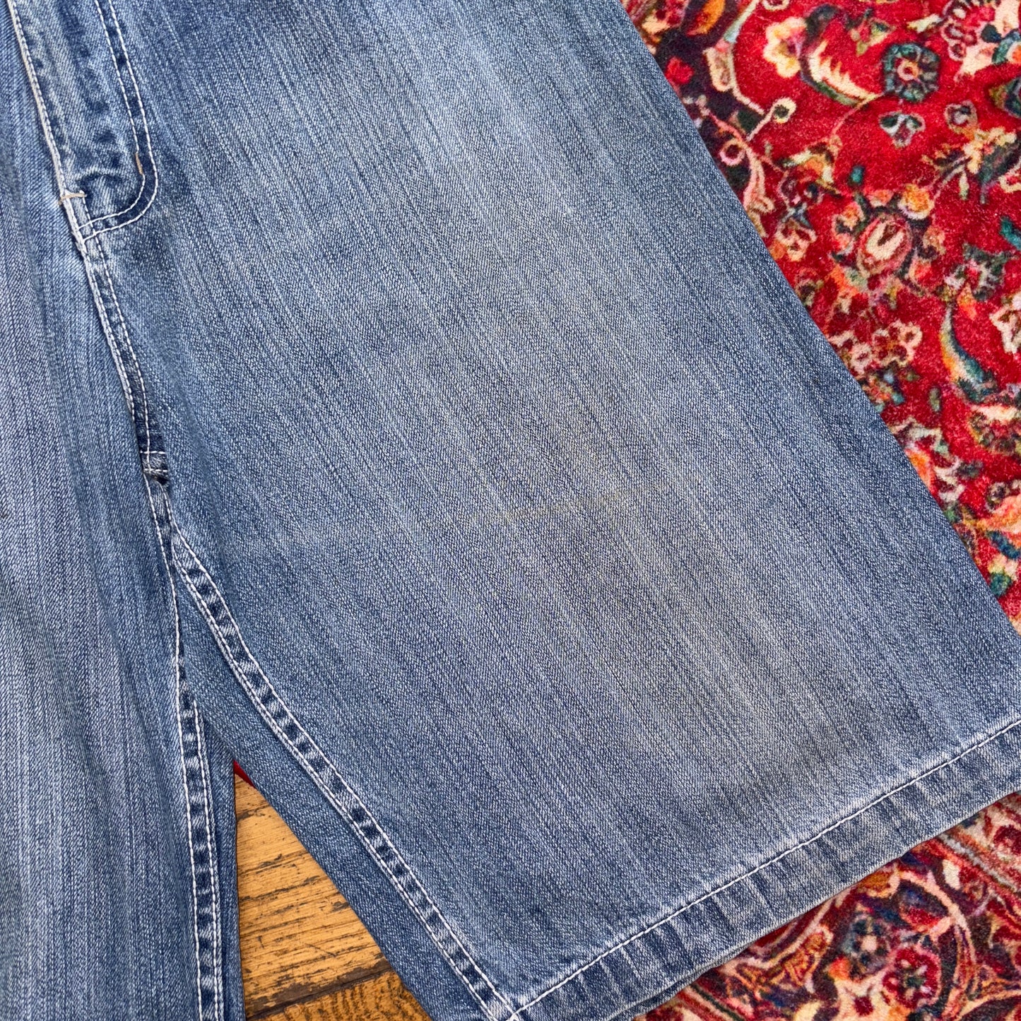 Vintage Echo Park Blue Embroidered Y2K Hip Hop Baggy Jeans Shorts Jorts - 36