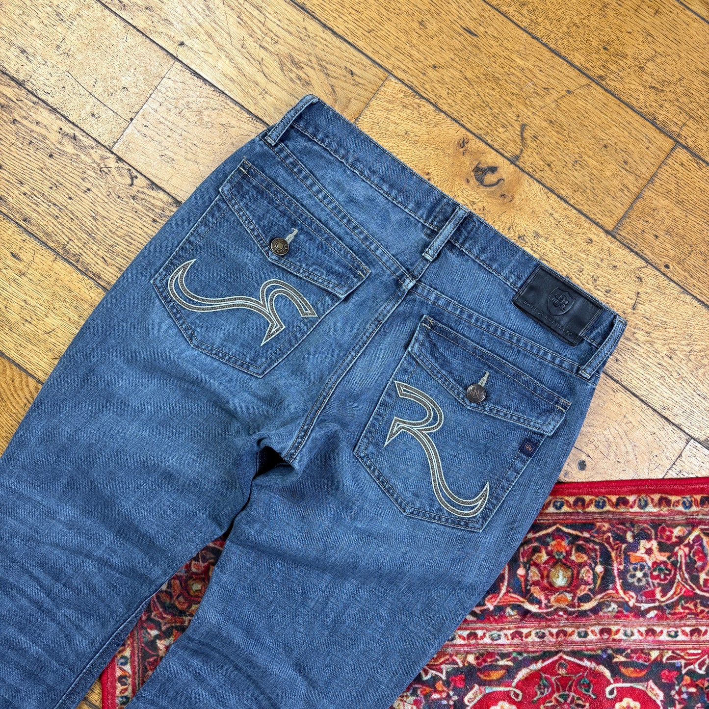 Vintage Rock Republic Blue Embroidered Y2K Hip Hop Straight Jeans - 36