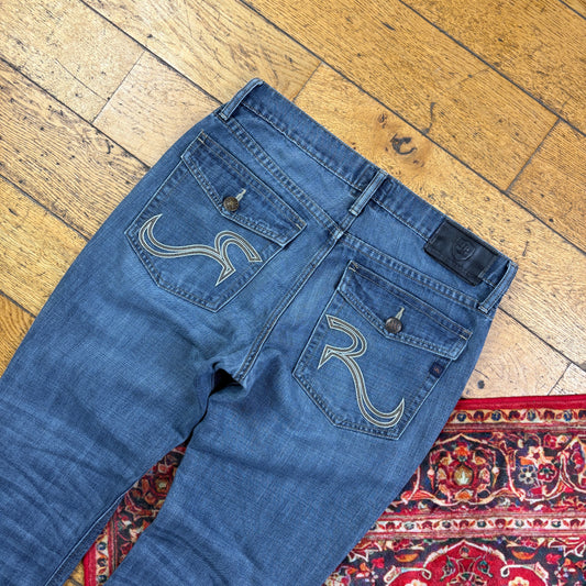 Vintage Rock Republic Blue Embroidered Y2K Hip Hop Straight Jeans - 36