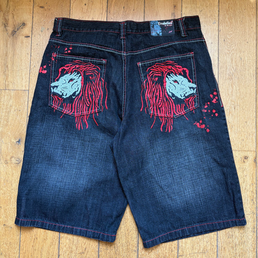 Vintage Embroidered Black Lion Hip Hop Baggy Shorts Jorts - 40