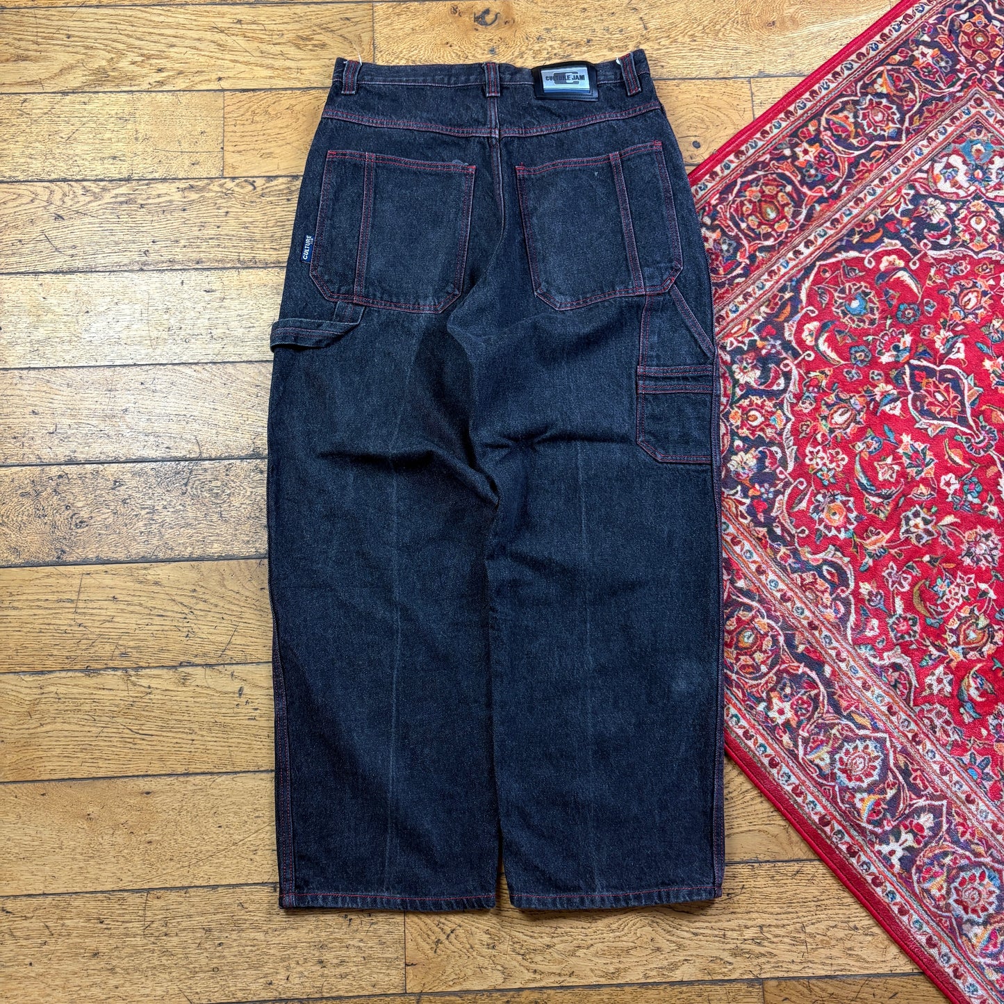 Vintage Culture Jam Black Embroidered Y2K Hip Hop Baggy Jeans - 32