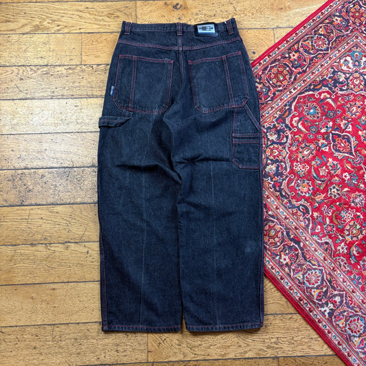 Vintage Culture Jam Black Embroidered Y2K Hip Hop Baggy Jeans - 32