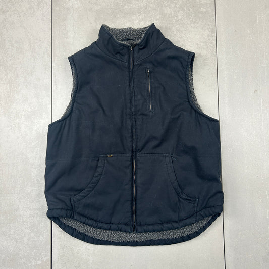 Vintage Lee Fleece Lined Workwear Black Gilet Vest - L