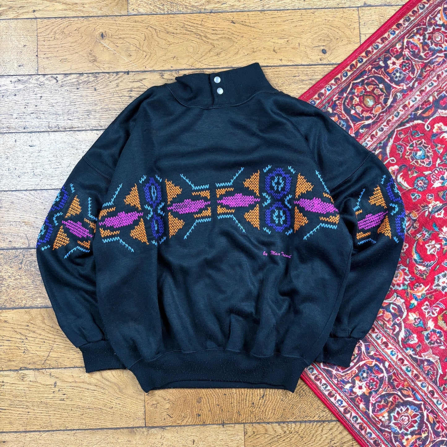 Vintage 90s Black Aztec Pattern Embroidered Sweatshirt - M