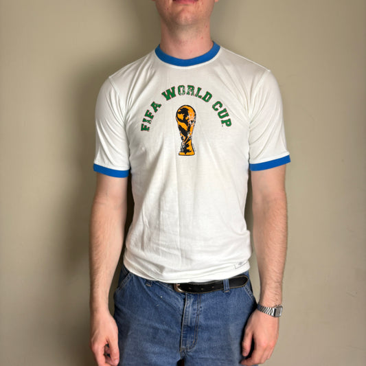 Vintage 2006 Germany World Cup Ringer Italia White Graphic T-Shirt - XS