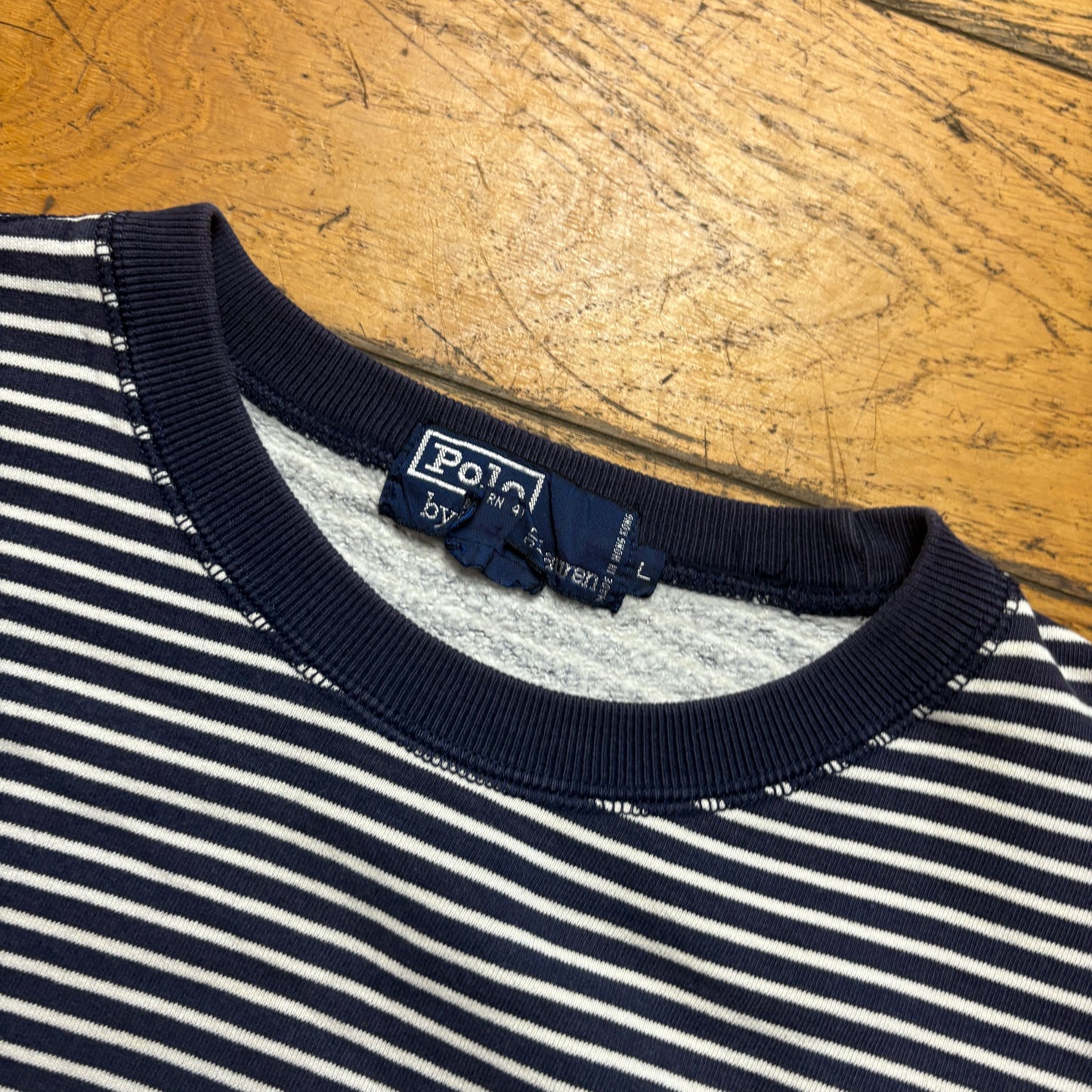Vintage Ralph Lauren Stripe Navy Embroidered Sweatshirt - L