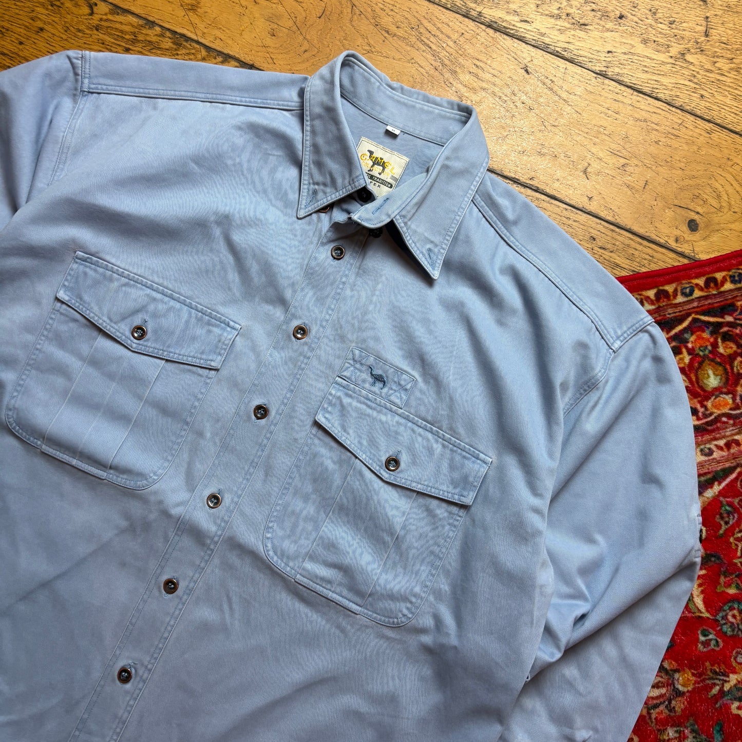Vintage Camel Blue Boxy Embroidered Shirt - L