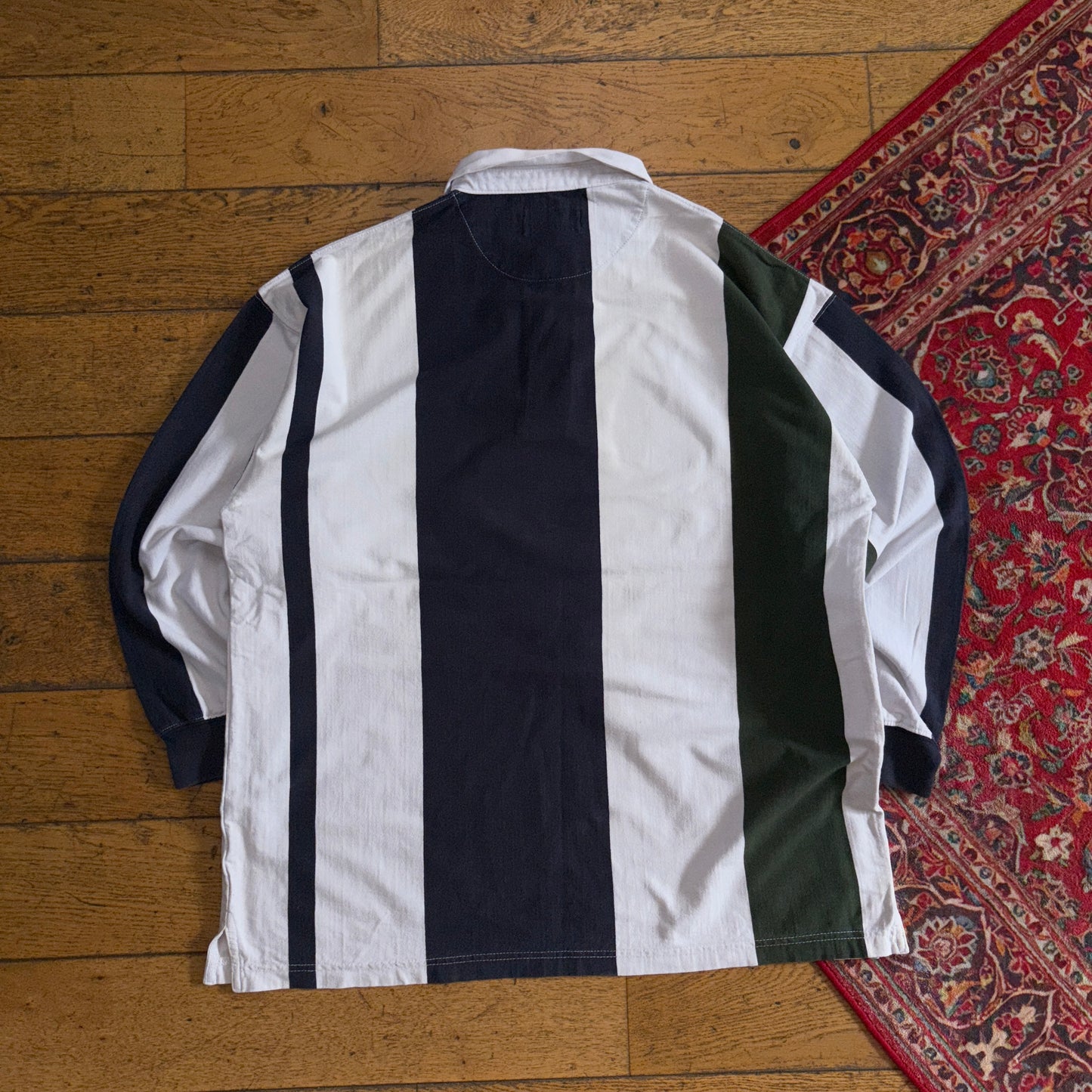 Vintage Chaps Ralph Lauren White Navy Stripe Rugby Polo Shirt - XL