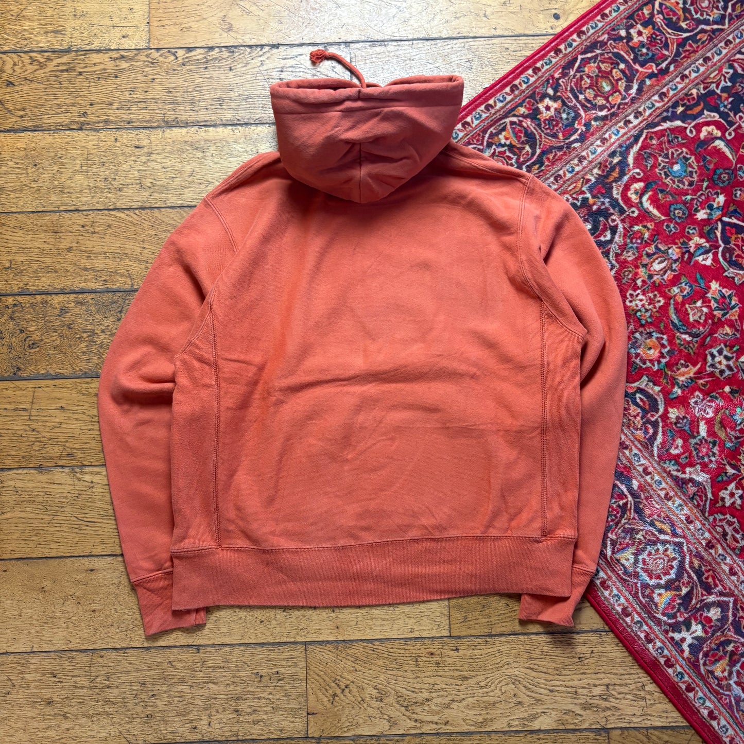 Vintage Champion Orange Embroidered Hoodie Sweatshirt - M