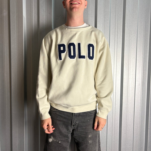 Vintage Ralph Lauren Cream White Polo Sport Embroidered Sweatshirt - L