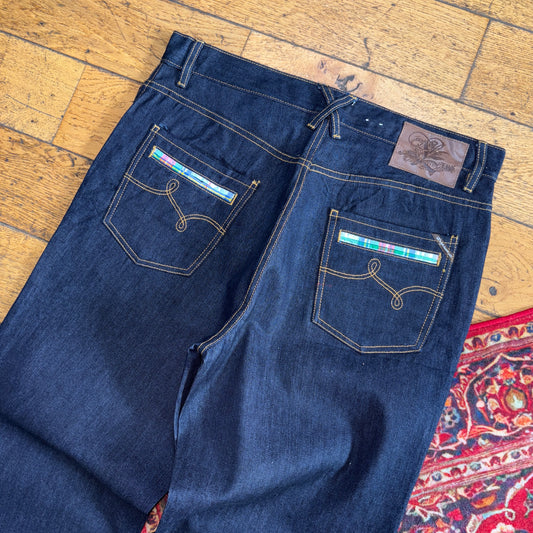 Vintage LN Genes LNG Blue Embroidered Y2K Hip Hop Baggy Jeans - 38L