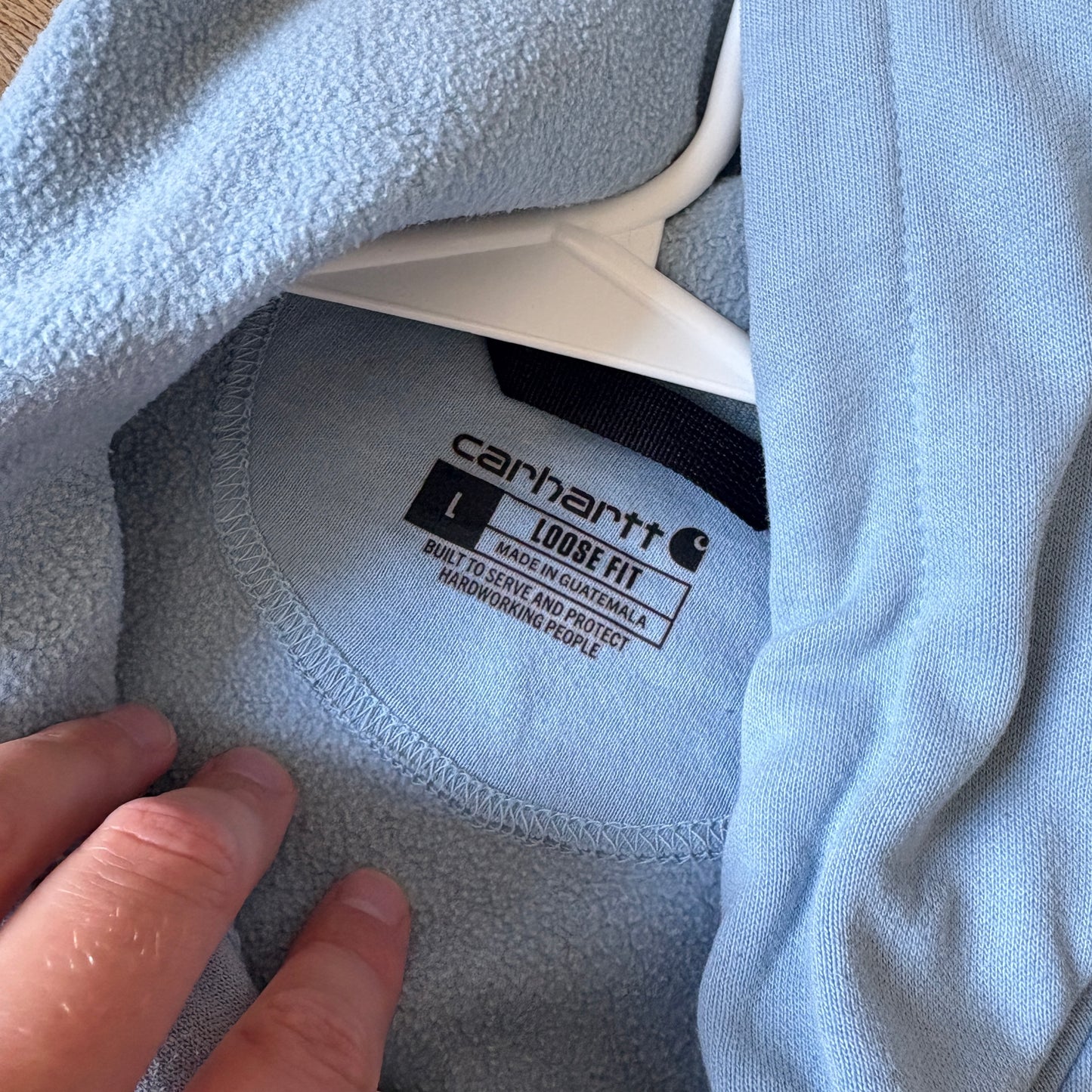 Vintage Carhartt Light Blue Hoodie Sweatshirt - L