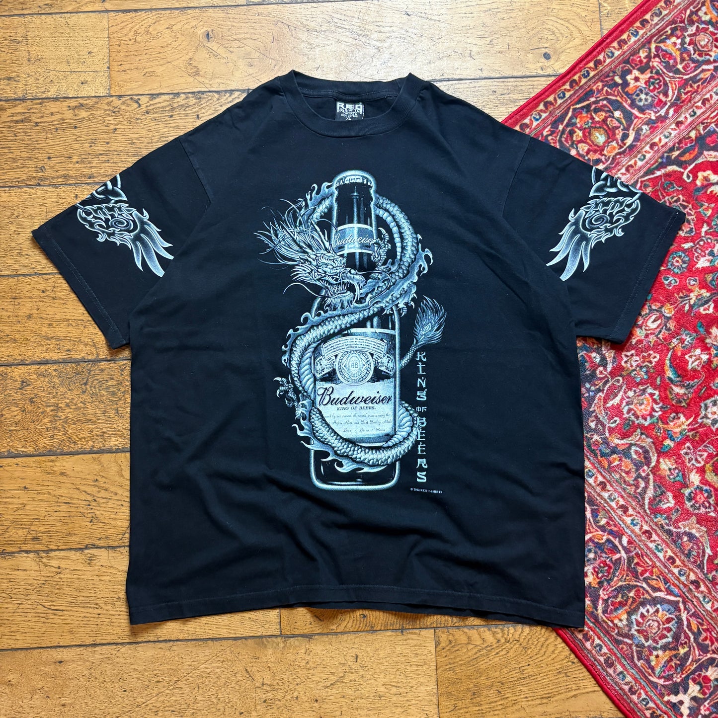 Vintage 2002 Budweiser Beer Black Graphic T-Shirt - XL