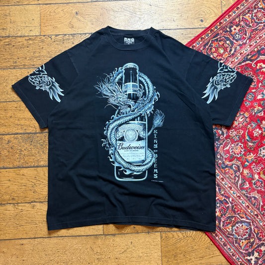 Vintage 2002 Budweiser Beer Black Graphic T-Shirt - XL