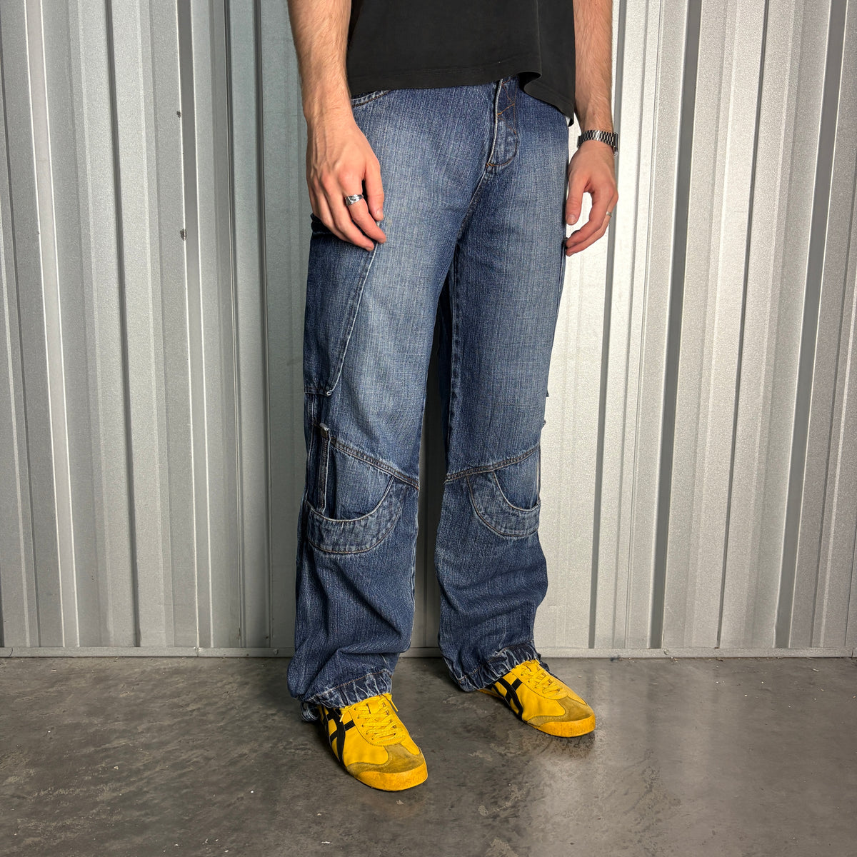 Park Flash Blue Embroidered Japanese Denim Hip Hop Y2K Baggy Jeans - 32R