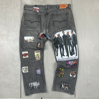 Vintage Levis 501 Patchwork Fleetwood Mac Grey Denim Straight Jeans - 42