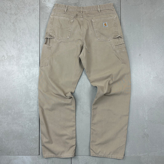 Vintage Carhartt Brown Cream Workwear Carpenter Baggy Trousers - 36