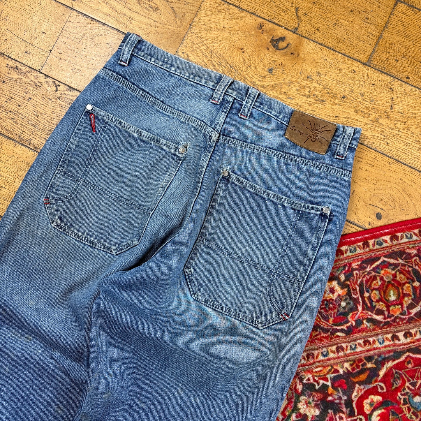 Vintage Blue Embroidered Y2K JNCO Style Hip Hop Baggy Jeans - 34