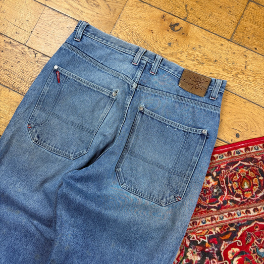 Vintage Blue Embroidered Y2K JNCO Style Hip Hop Baggy Jeans - 34