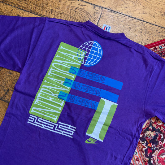 Vintage 90s Nike International Purple Rare Graphic T-Shirt - S