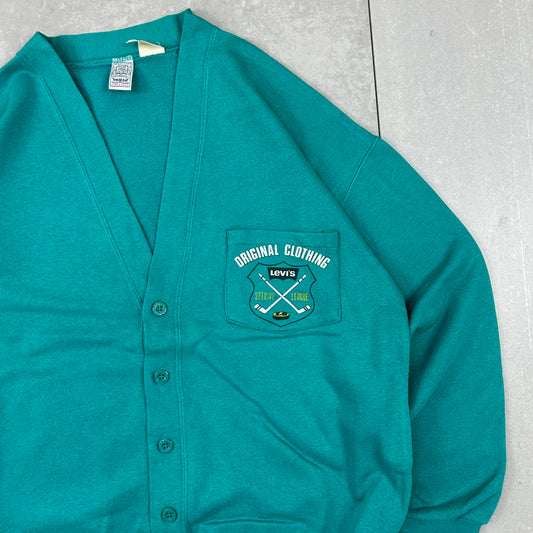 Vintage 90s Levis Knit Green Cardigan Jumper - M