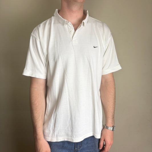 Vintage 90s Nike Swoosh White Polo Shirt - XL